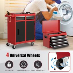 Costway 5-Drawer Rolling Tool Chest High Capacity Tool Storage Cabinet w/ Lockable Wheel in Red - thumbnail 4