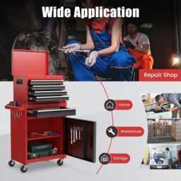 Costway 5-Drawer Rolling Tool Chest High Capacity Tool Storage Cabinet w/ Lockable Wheel in Red - thumbnail 5