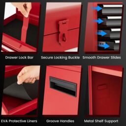 Costway 5-Drawer Rolling Tool Chest High Capacity Tool Storage Cabinet w/ Lockable Wheel in Red - thumbnail 6