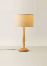 ValueLights Victoria Light Wood Traditional Stem Table Lamp with Fabric Drum Shade in Natural - thumbnail 2