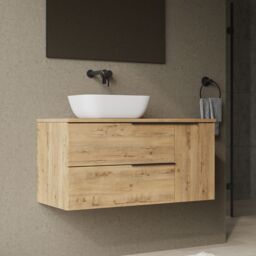 Banyetti Celtic Duo 1000mm Wall Hung Vanity Unit with Door & Worktop - Ostippo Oak in Light Oak - thumbnail 6
