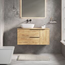 Banyetti Celtic Duo 1000mm Wall Hung Vanity Unit with Door & Worktop - Ostippo Oak in Light Oak