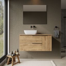 Banyetti Celtic Duo 1000mm Wall Hung Vanity Unit with Door & Worktop - Ostippo Oak in Light Oak - thumbnail 7