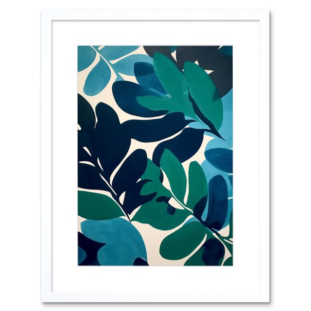 "Artery8 Wall Art Print Henri Matisse Style Leaves Watercolour Painting Blue Green Botanical Boho Leaf Artwork Framed 9X7 Inch - Size: W7"" x H9""" - image 1