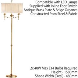 Loops Luxury Classic Twin Arm Feature Floor Lamp Antique Brass & Beige Organza Shade in Metallics - thumbnail 2