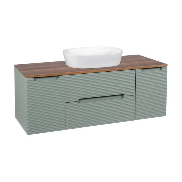 Bathroom Kingdom Monza Green & Walnut Fluted Wall Hung Vanity Drawer Basin 1200mm - image 1