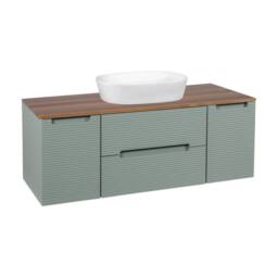 Bathroom Kingdom Monza Green & Walnut Fluted Wall Hung Vanity Drawer Basin 1200mm