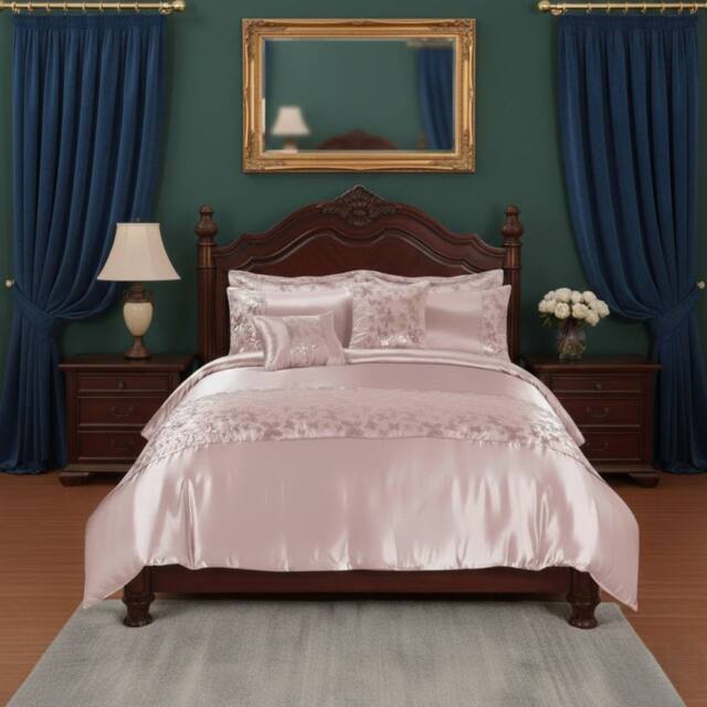 Snug City Duvet Cover Embroidery Set Luxury Bedding with Matching Pillowcases in Pink - Size: Single - image 1