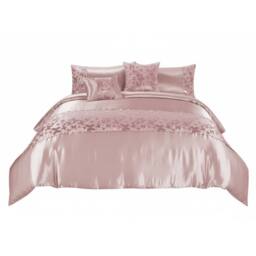 Snug City Duvet Cover Embroidery Set Luxury Bedding with Matching Pillowcases in Pink - Size: Single - thumbnail 3