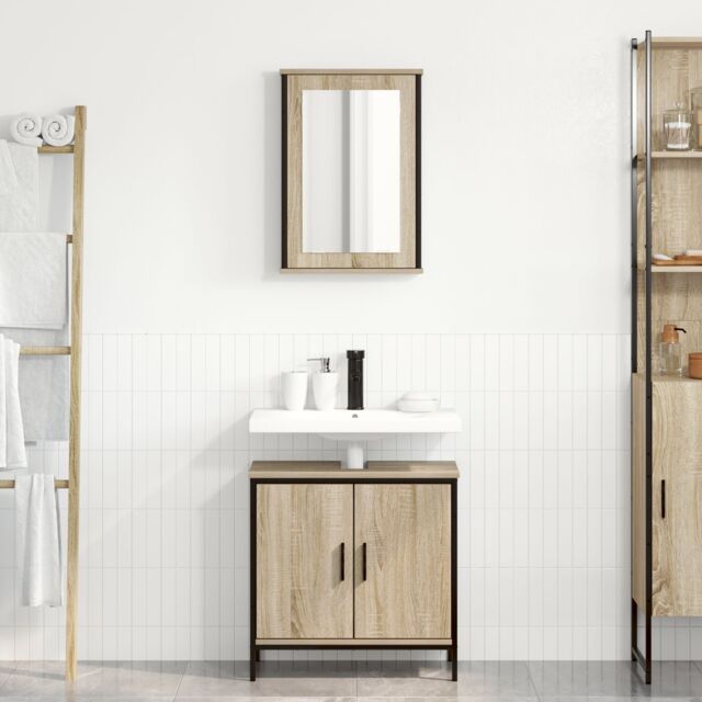 Berkfield Home 2 Piece Bathroom Furniture Set Sonoma Oak Engineered Wood in Beige - image 1