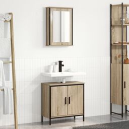 Berkfield Home 2 Piece Bathroom Furniture Set Sonoma Oak Engineered Wood in Beige - thumbnail 4