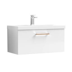 Balterley 800mm Wall Hung 1 Drawer Vanity Basin Unit, Gloss White, Copper Handle in White