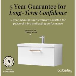 Balterley 800mm Wall Hung 1 Drawer Vanity Basin Unit, Gloss White, Copper Handle in White - thumbnail 6