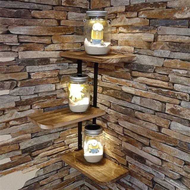 VOGREX 3 Tier Corner Shelf Floating Wall Shelves Storage Display Shelving in Brown - image 1