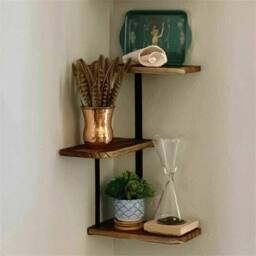VOGREX 3 Tier Corner Shelf Floating Wall Shelves Storage Display Shelving in Brown - thumbnail 3