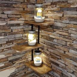 VOGREX 3 Tier Corner Shelf Floating Wall Shelves Storage Display Shelving in Brown - thumbnail 1