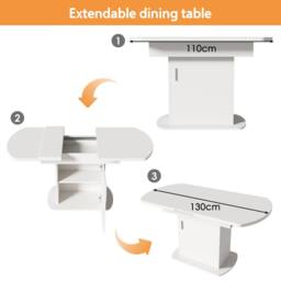 Merax Extendable Oval Pedestal Dining Table with Built-in Storage Cabinet in White - thumbnail 5