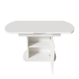 Merax Extendable Oval Pedestal Dining Table with Built-in Storage Cabinet in White - thumbnail 9