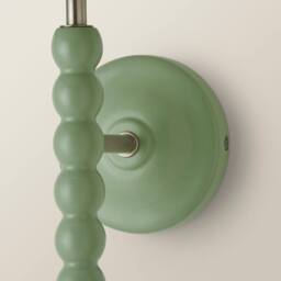 ValueLights Bobbins Pair of Green Wall Lights & Linen Trim Lamp Shades & Bulbs in Pale Green - thumbnail 5