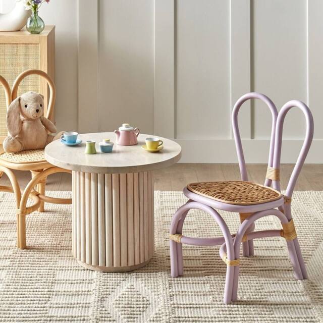 Wyld and Coco Kids Rattan Chair Violet with Heart Backrest - image 1