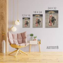"Artery8 Geisha Walking Snow At Night Canvas Wall Art Print Kitagawa in Grey - Size: W18"" x H24""" - thumbnail 4