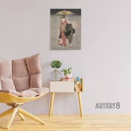 "Artery8 Geisha Walking Snow At Night Canvas Wall Art Print Kitagawa in Grey - Size: W18"" x H24""" - thumbnail 3