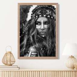 ARTZE Strong Woman Fashion Black & White Photo Framed Print SIZE: A2 with Oak Frame - Size: A4 - thumbnail 2