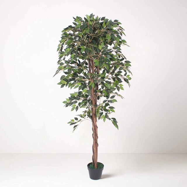 Tradala Trees Lush Artificial Tree Ficus with Real Wood Trunk in Dark Green - Size: 5ft - image 1