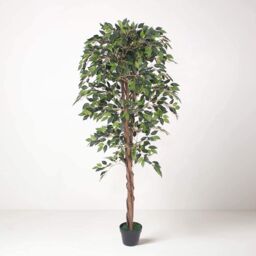 Tradala Trees Lush Artificial Tree Ficus with Real Wood Trunk in Dark Green - Size: 5ft - thumbnail 1