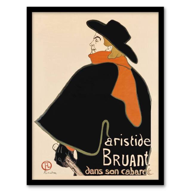 Artery8 Aristide Bruant in his Cabaret Vintage Framed Wall Art Print Lautrec in Orange - Size: A4 - image 1