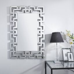 FurnitureboxUK Venetian Large 100cm x 66cm Silver Patterned Mirrored Frame Rectangular Hallway Bedroom Living Room Wall Mirror - Size: 100 cm x 66 cm - thumbnail 3