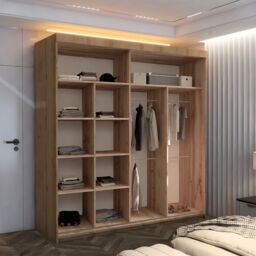 MN Furniture Wardrobe with Double Sliding Door-LED Light 203x217cm in Light Oak - Size: 203x217 cm - thumbnail 3