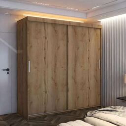 MN Furniture Wardrobe with Double Sliding Door-LED Light 203x217cm in Light Oak - Size: 203x217 cm - thumbnail 1