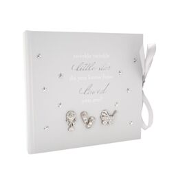 Happy Homewares Baby Keepsake Photo Album with Silver Plated Rattle Pram & Booties in Grey - thumbnail 1