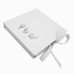 Happy Homewares Baby Keepsake Photo Album with Silver Plated Rattle Pram & Booties in Grey - thumbnail 2