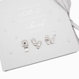 Happy Homewares Baby Keepsake Photo Album with Silver Plated Rattle Pram & Booties in Grey - thumbnail 3