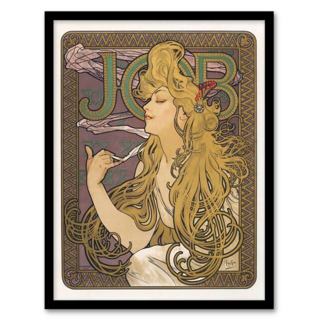Artery8 Job Paper Vintage French Advert Art Nouveau Framed Wall Art Print Mucha in Purple - Size: A4 - image 1