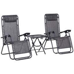 OUTSUNNY 3PC Zero Gravity Chairs Sun Lounger Table Set w/ Cup Holders in Light Grey - thumbnail 2