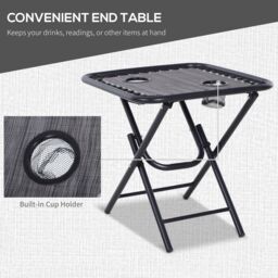 OUTSUNNY 3PC Zero Gravity Chairs Sun Lounger Table Set w/ Cup Holders in Light Grey - thumbnail 5