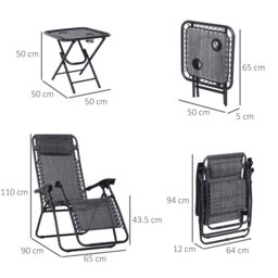OUTSUNNY 3PC Zero Gravity Chairs Sun Lounger Table Set w/ Cup Holders in Light Grey - thumbnail 3