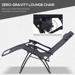 OUTSUNNY 3PC Zero Gravity Chairs Sun Lounger Table Set w/ Cup Holders in Light Grey - thumbnail 4