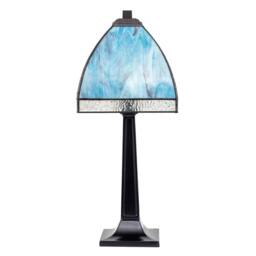 Happy Homewares Emerald Green & Teal Mix Tiffany Glass Table Lamp with Black Base in Aqua