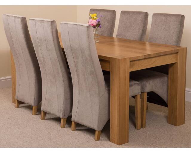 Thats Furniture Kuba 180 x 90 cm Chunky Oak Dining Table & 6 Lola Fabric Chairs in Grey - image 1