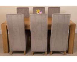 Thats Furniture Kuba 180 x 90 cm Chunky Oak Dining Table & 6 Lola Fabric Chairs in Grey - thumbnail 2