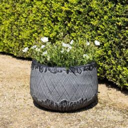 Primrose Pattern Textured Fibrecotta Round Planter In Charcoal 36cm in Black - thumbnail 1