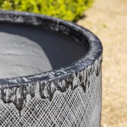 Primrose Pattern Textured Fibrecotta Round Planter In Charcoal 36cm in Black - thumbnail 3