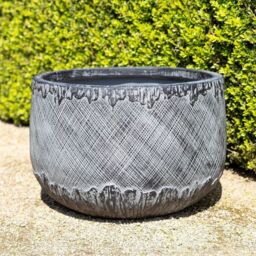 Primrose Pattern Textured Fibrecotta Round Planter In Charcoal 36cm in Black - thumbnail 2