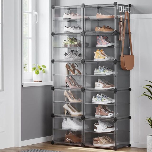 SONGMICS 10-Slot Interlocking Shoe Storage Cabinet Modular with Doors Steel in Grey - image 1