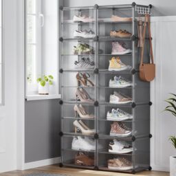 SONGMICS 10-Slot Interlocking Shoe Storage Cabinet Modular with Doors Steel in Grey