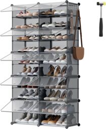 SONGMICS 10-Slot Interlocking Shoe Storage Cabinet Modular with Doors Steel in Grey - thumbnail 6